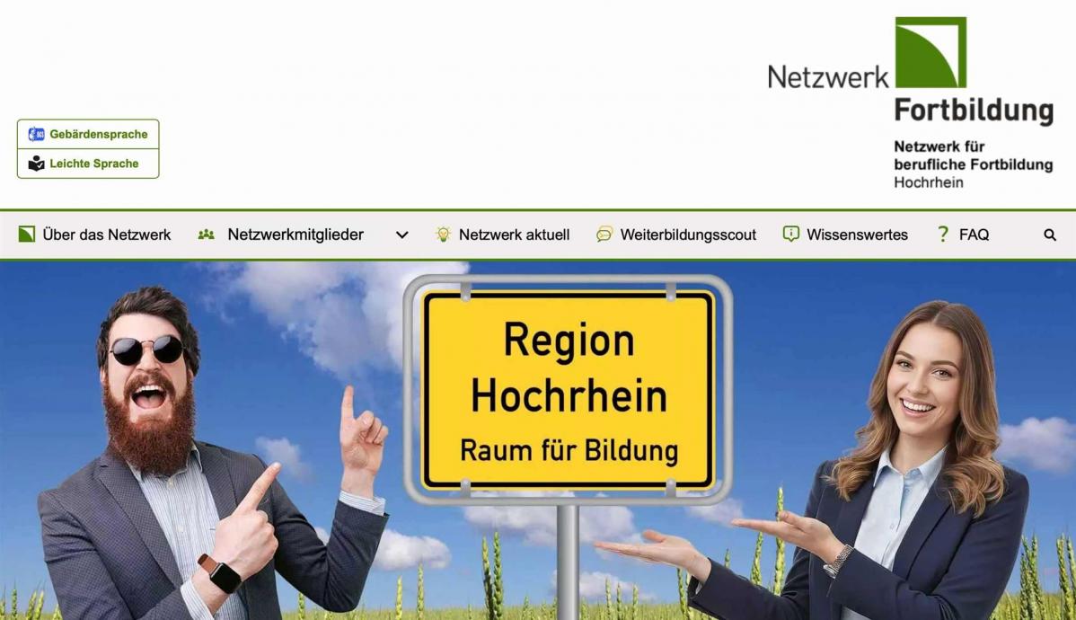 Bildschirmfoto von der Startseite von der Internetseite vom Netzwerk Fortbildung Hochrhein