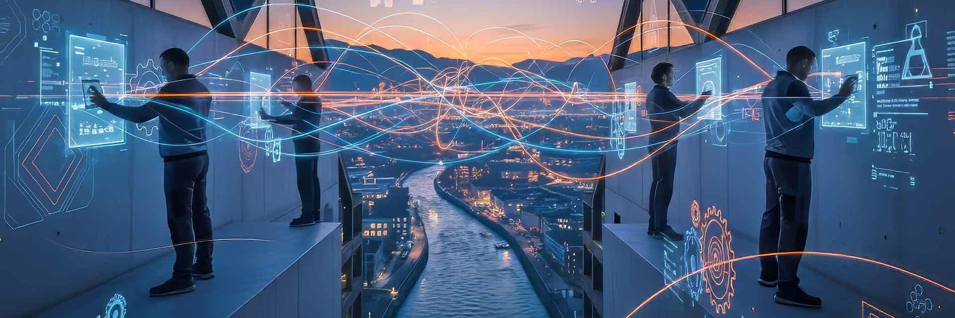 Bild zeigt Lichtspuren und stilisierte Worker als Bildungstrends am Hochrhein