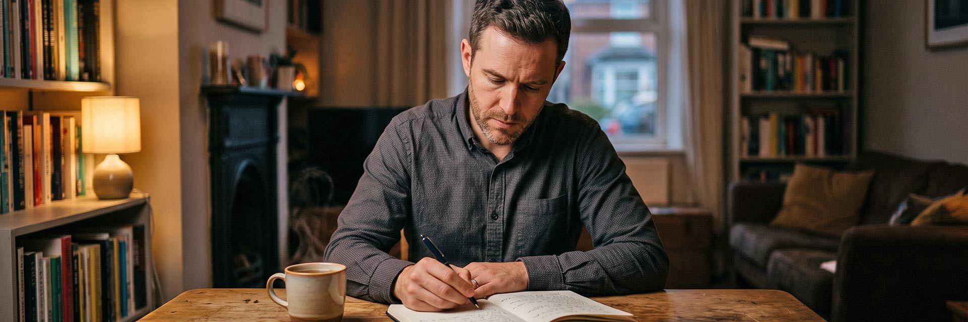 Weiterbildung neben dem Job: konzentriertes Lernen am Abend nach der Arbeit